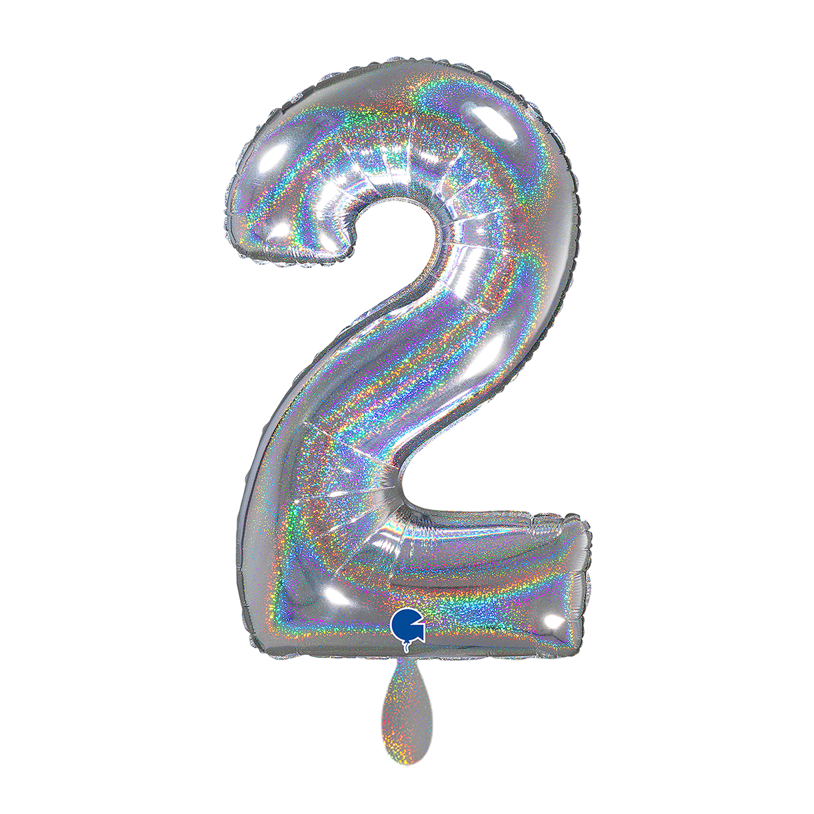 1 Ballon XL - Cijfer 2 - Glitter Holografisch Zilver