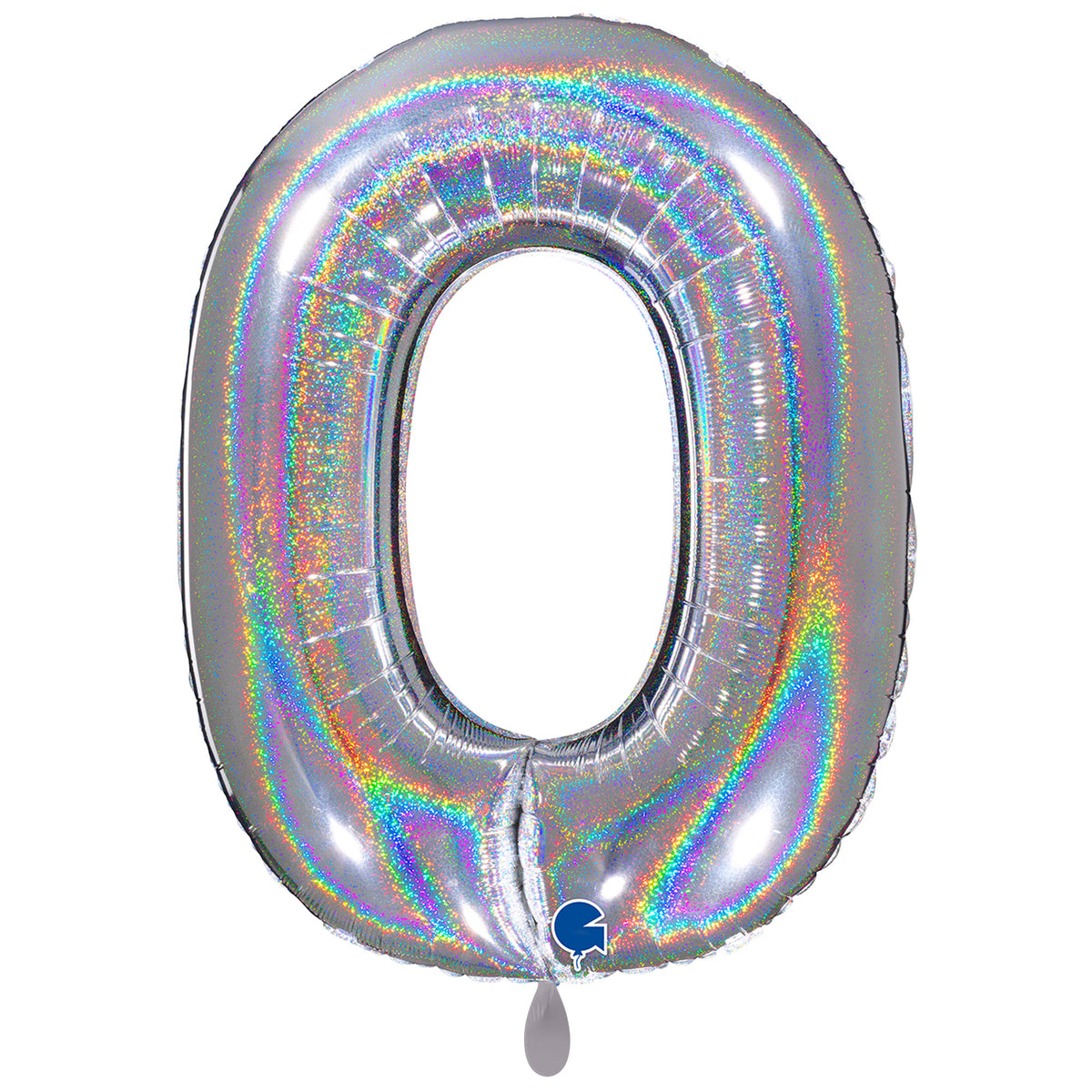 1 Ballon géant - Chiffre 0 - Argent Holographique Pailleté