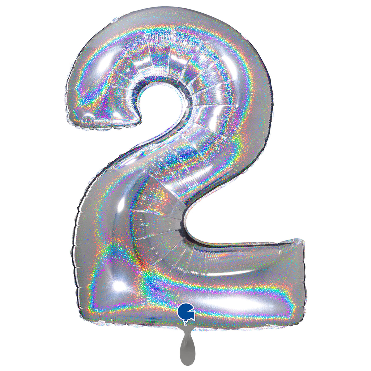 1 Ballon XXL - Nummer 2 - Glitter Holografisch Zilver