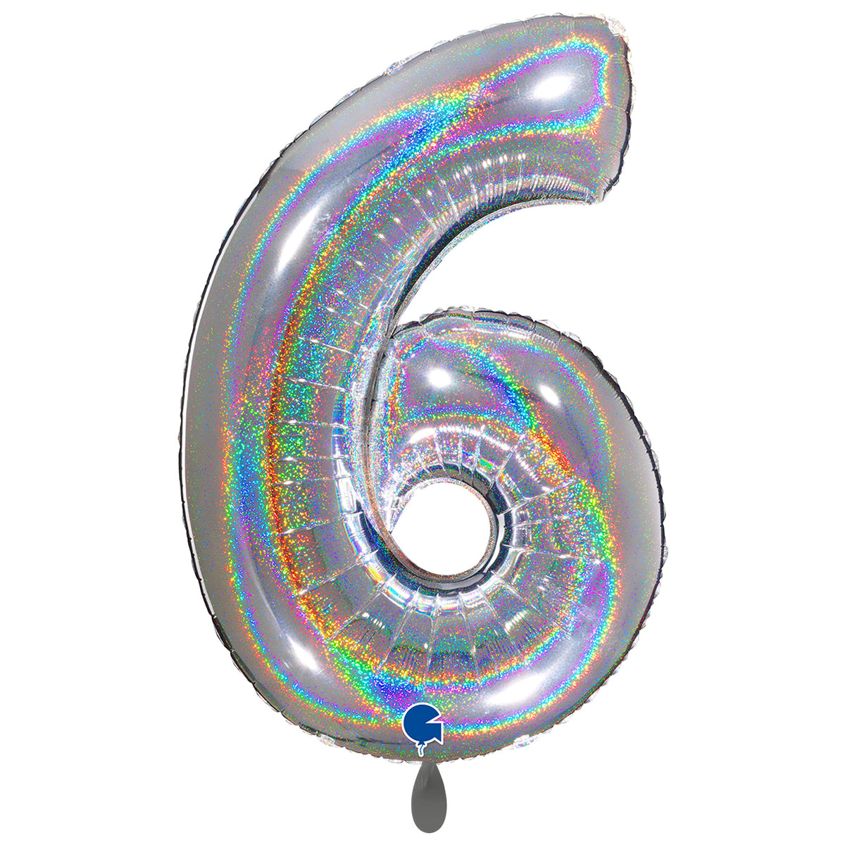 1 Ballon XXL - Chiffre 6 - Argent holographique pailleté