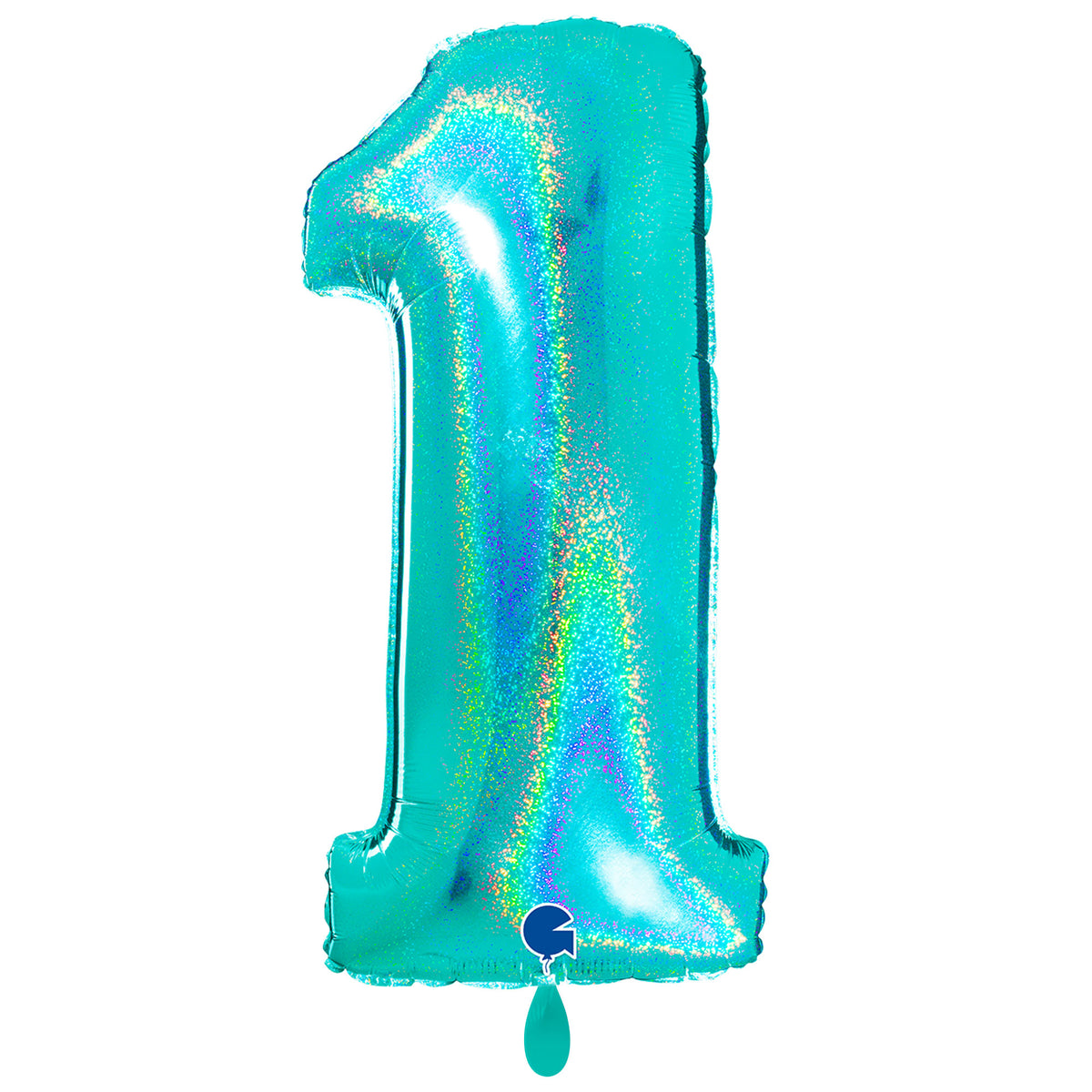 1 Ballon XXL - Cijfer 1 - Glitter Holographic Tiffany
