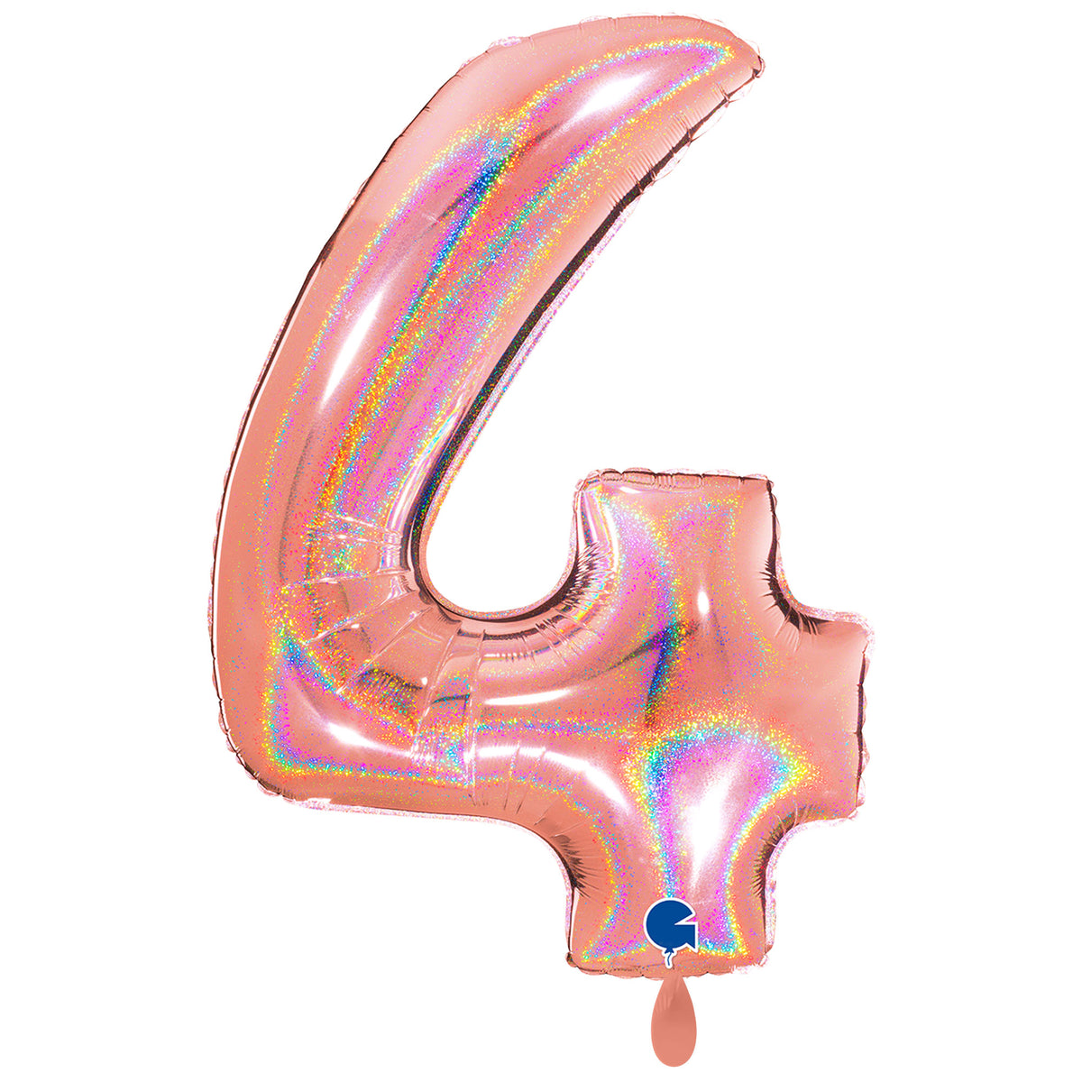 1 Ballon XXL - Chiffre 4 - Holographique Pailleté Or Rose