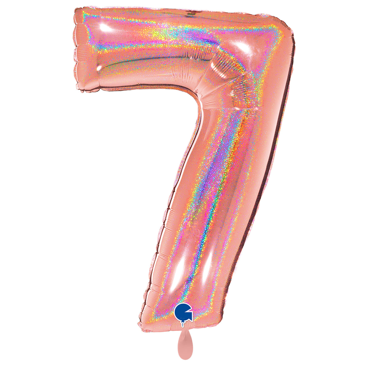 1 Ballon XXL – Chiffre 7 – Paillettes holographiques or rose