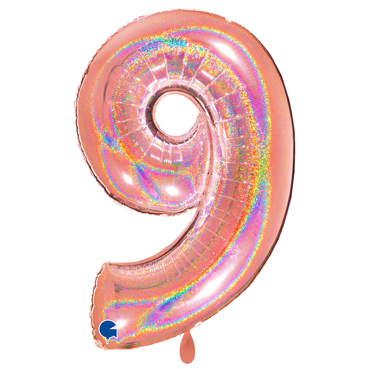 1 Ballon XXL - Chiffre 9 - Rose Gold Pailleté Holographique