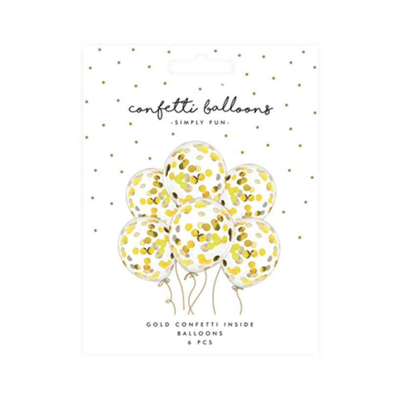 6 ballons confettis - Ø 30cm - Dotty - Or