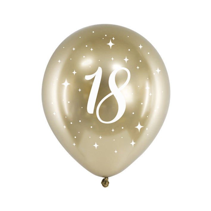 6 Motivballons - Ø 30cm - Glanzend Goud - 18