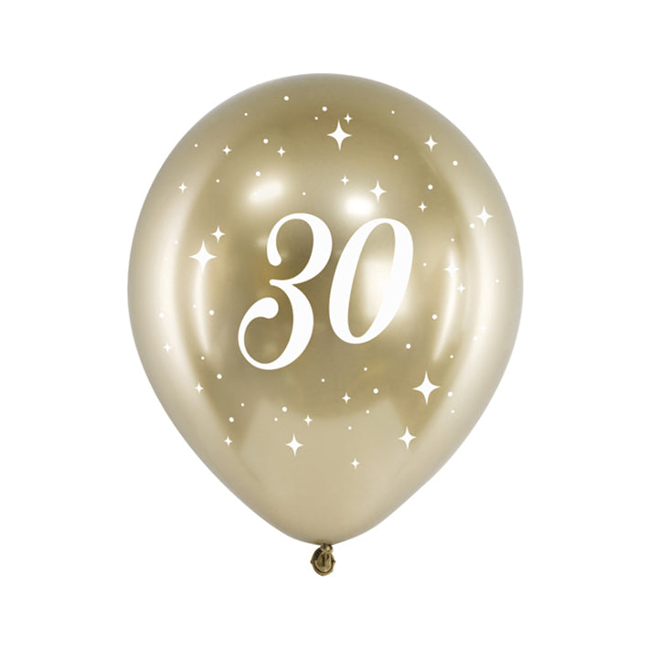 6 ballons à motifs - Ø 30cm - Or brillant - 30