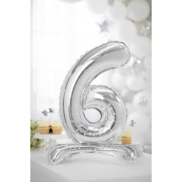 1 Ballon XXL avec support - Chiffre 6 - Argenté