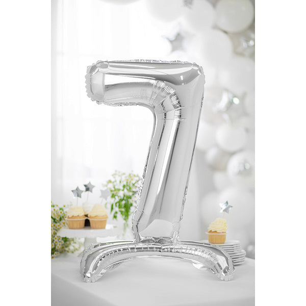 1 ballon XXL avec pied - Chiffre 7 - Argent