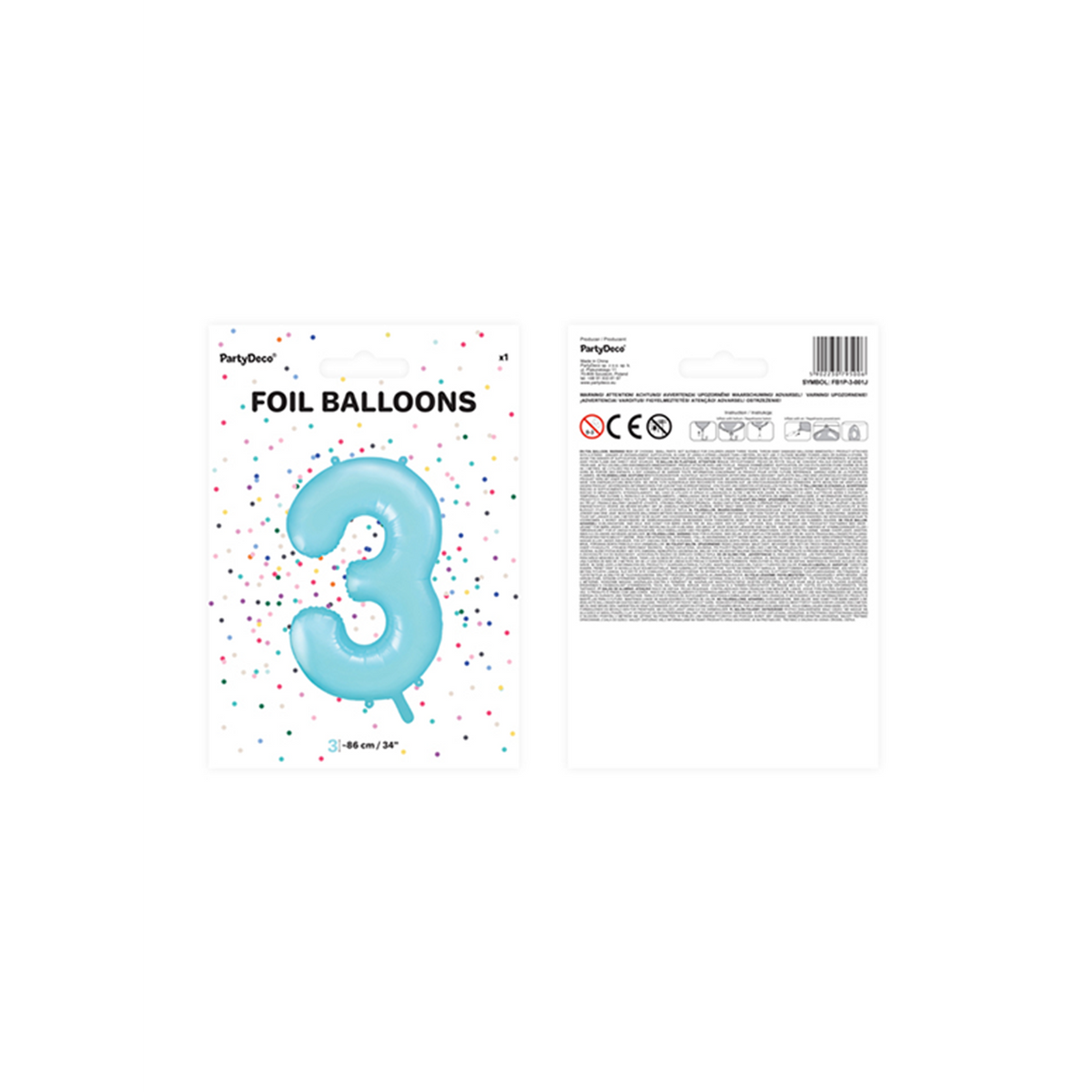 1 Ballon XXL - Chiffre 3 - Bleu clair