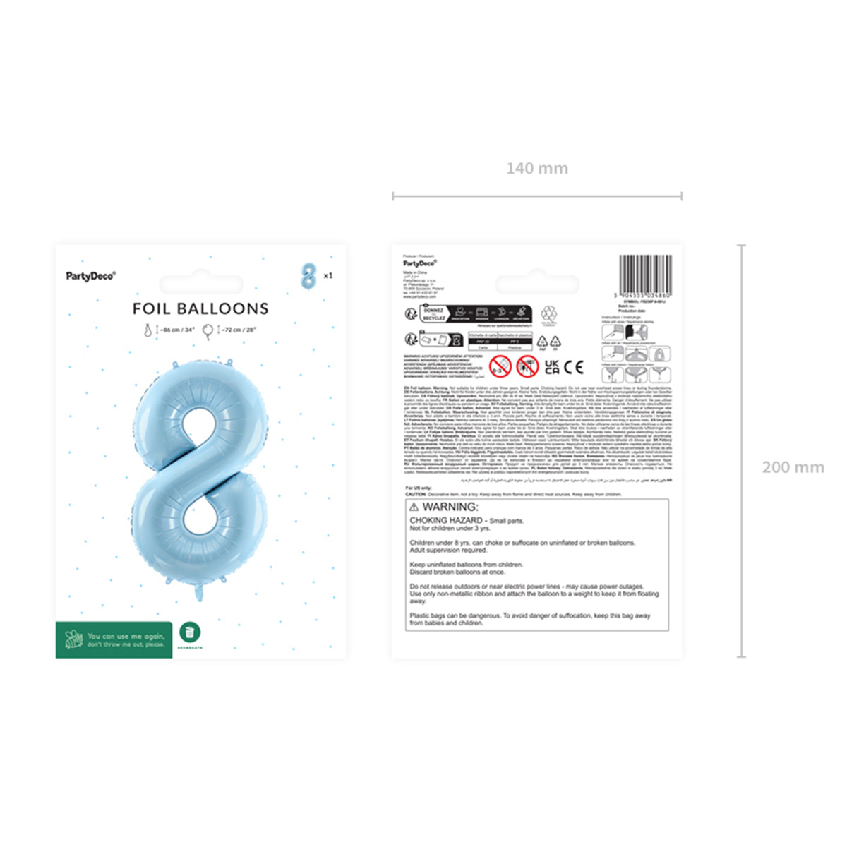 1 Ballon XL - Chiffre 8 - Bleu clair