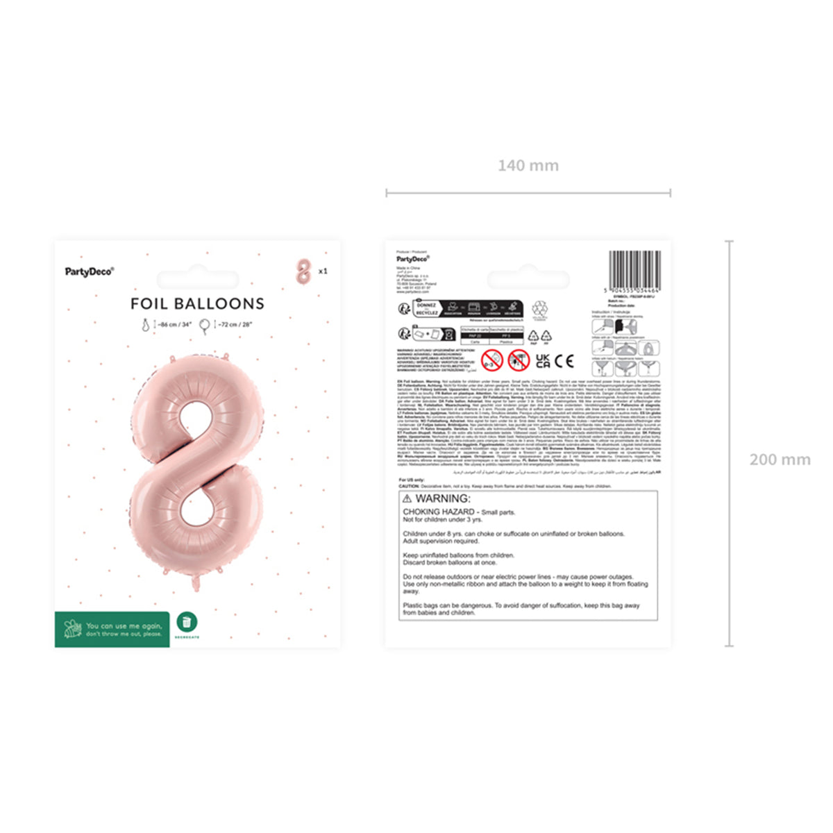 1 ballon XL - chiffre 8 - rose