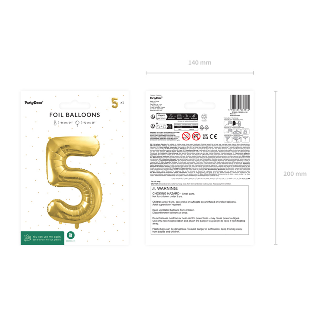 1 Ballon XL - Chiffre 5 - Or
