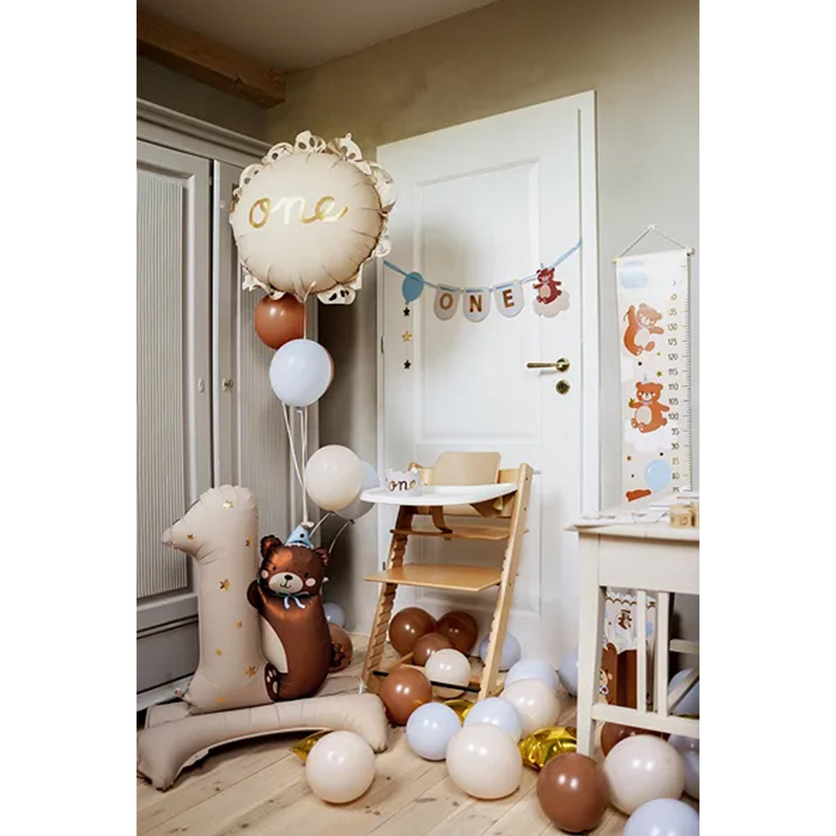 1 ballon XXL avec support - Chiffre 1 - Ours