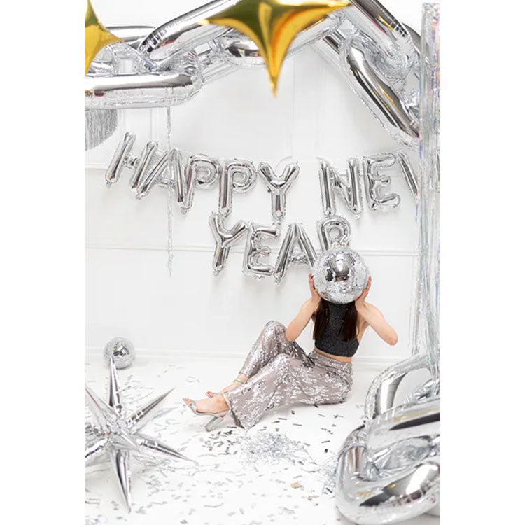 1 ballon - opschrift - Happy New Year - zilver