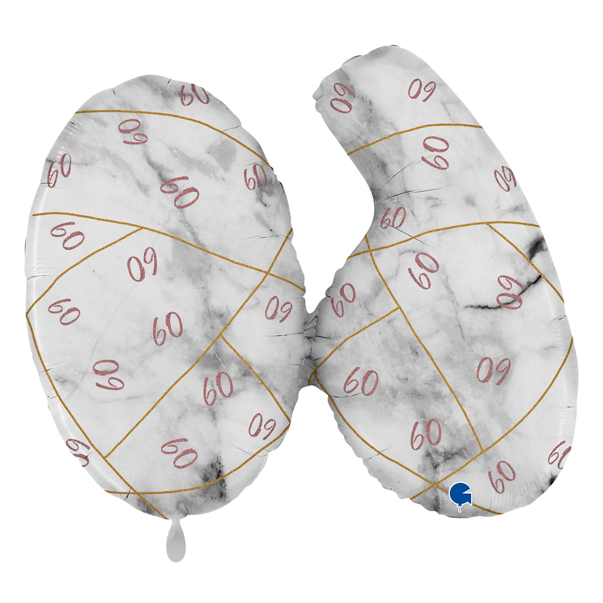 1 Ballon XL - Marble Mate Chiffres 60 Or Rose