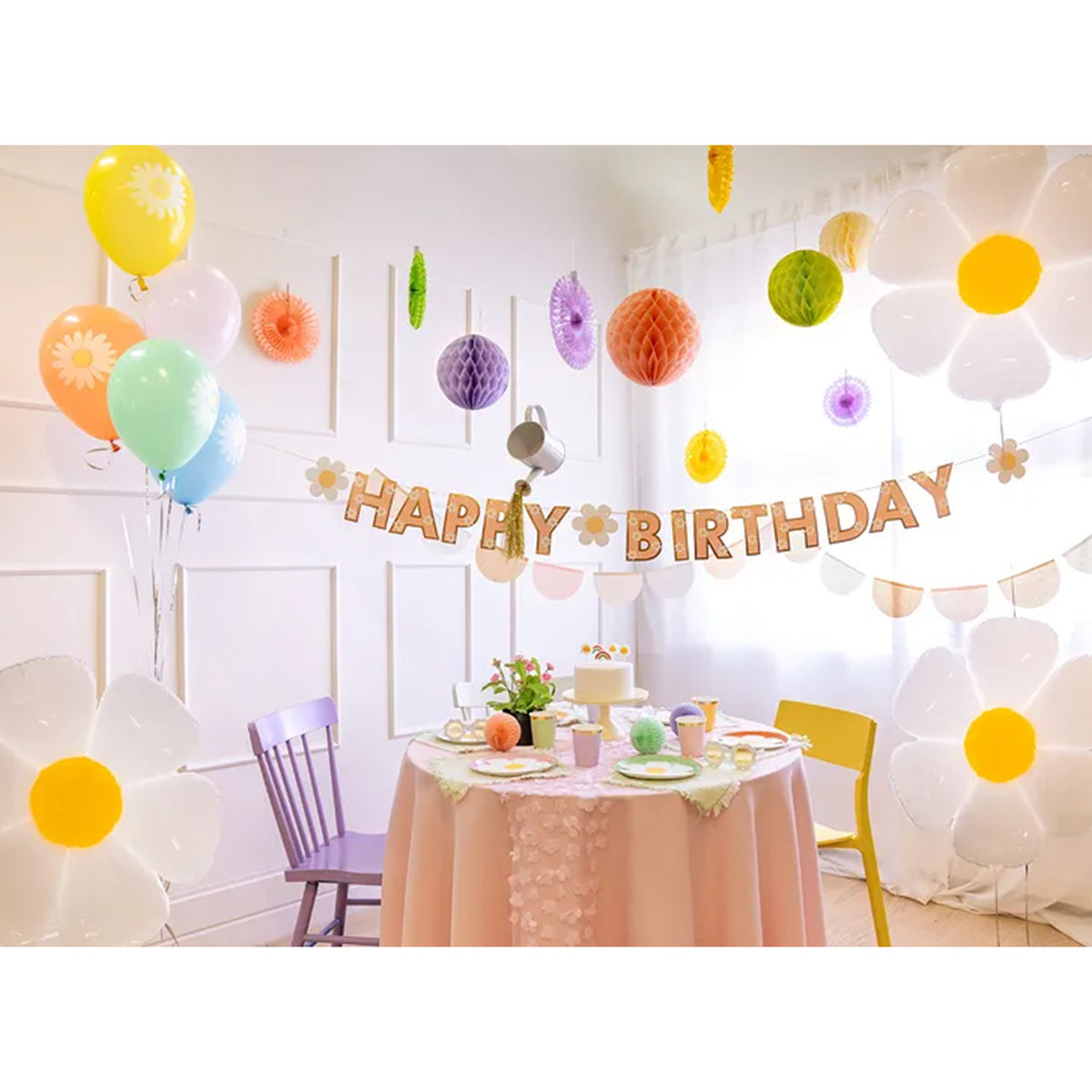 1 guirlande de bannière - Joyeux Anniversaire Fleurs