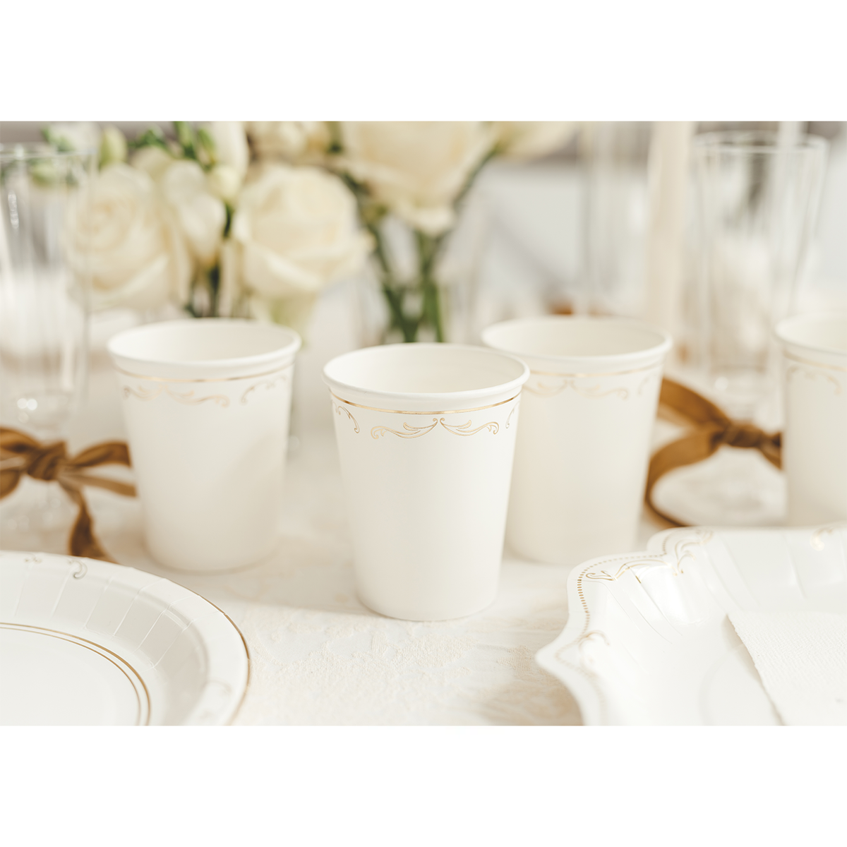 6 kartonnen bekers - Ornament Wit - 220ml