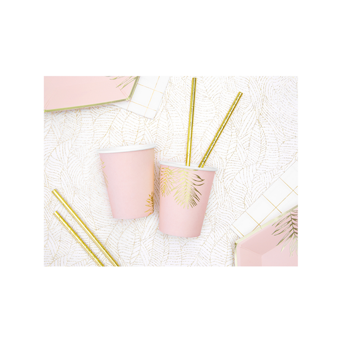 6 Papieren bekers Trend - 220 ml - Roze palmbladeren