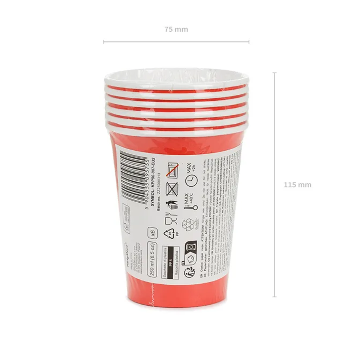 6 gobelets en carton - Rouges - 250ml