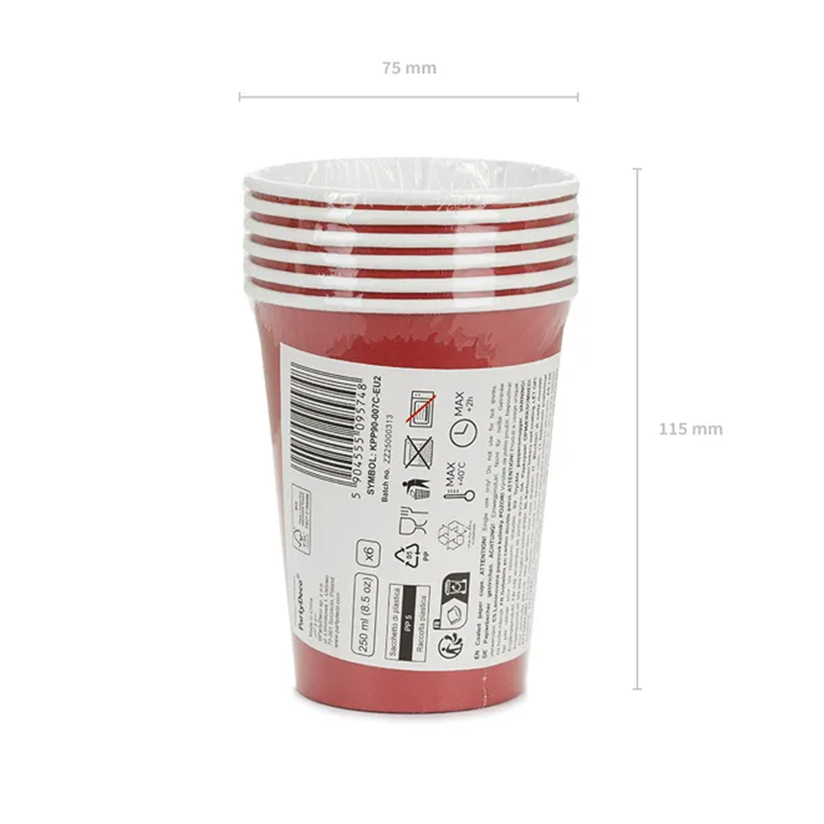 6 kartonnen bekers - Donkerrood - 250ml