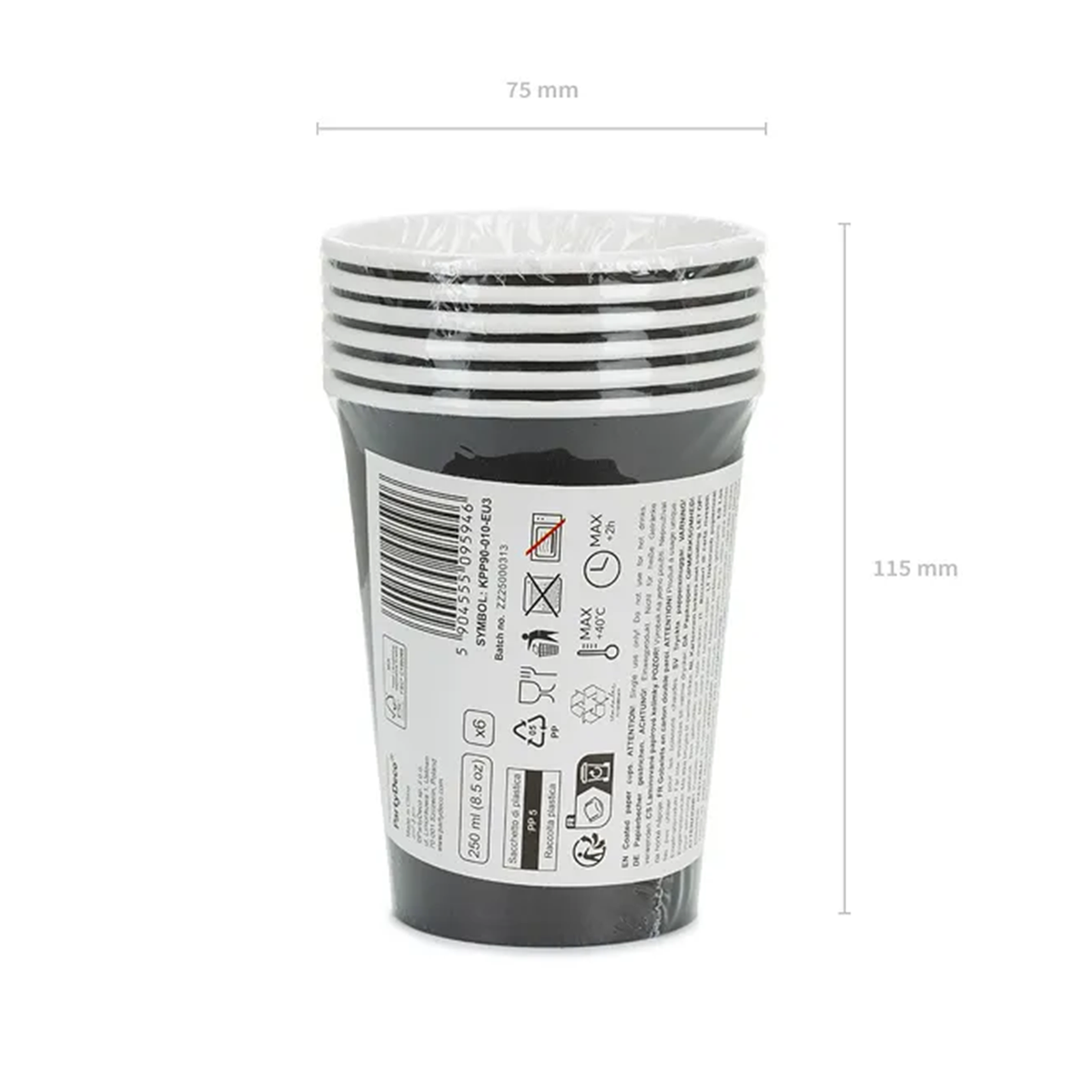 6 gobelets en carton - Noirs - 250ml