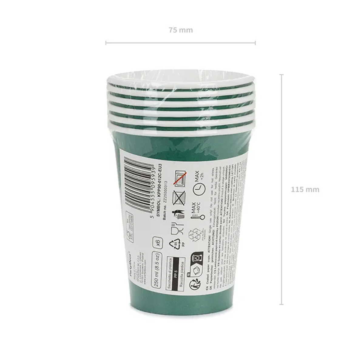 6 papieren bekers - Donkergroen - 250ml