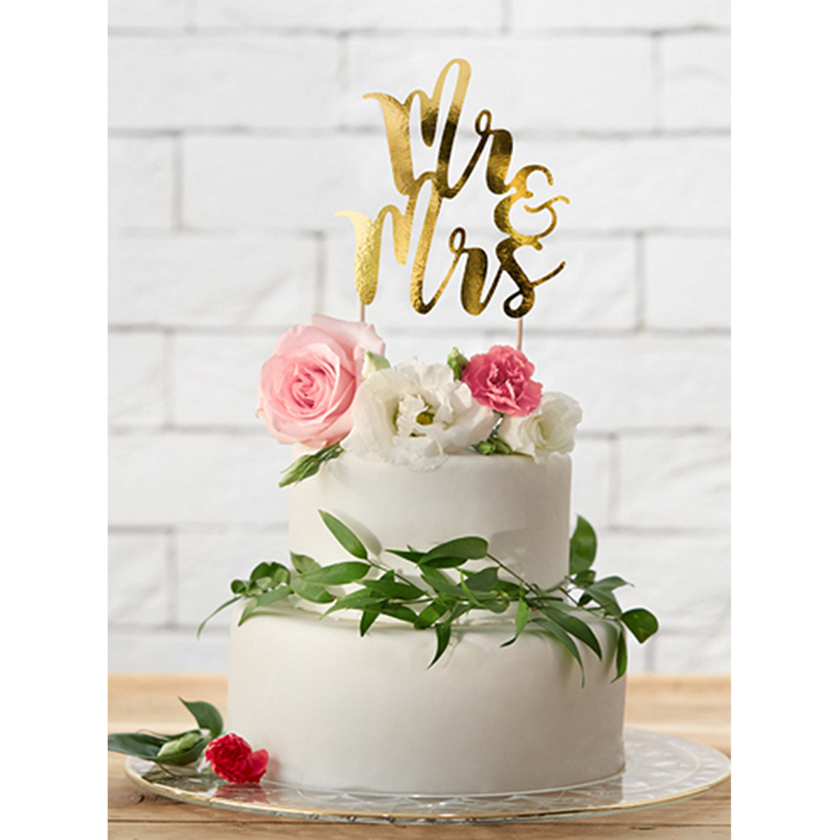 1 Cake Topper - Mr & Mrs - Goud