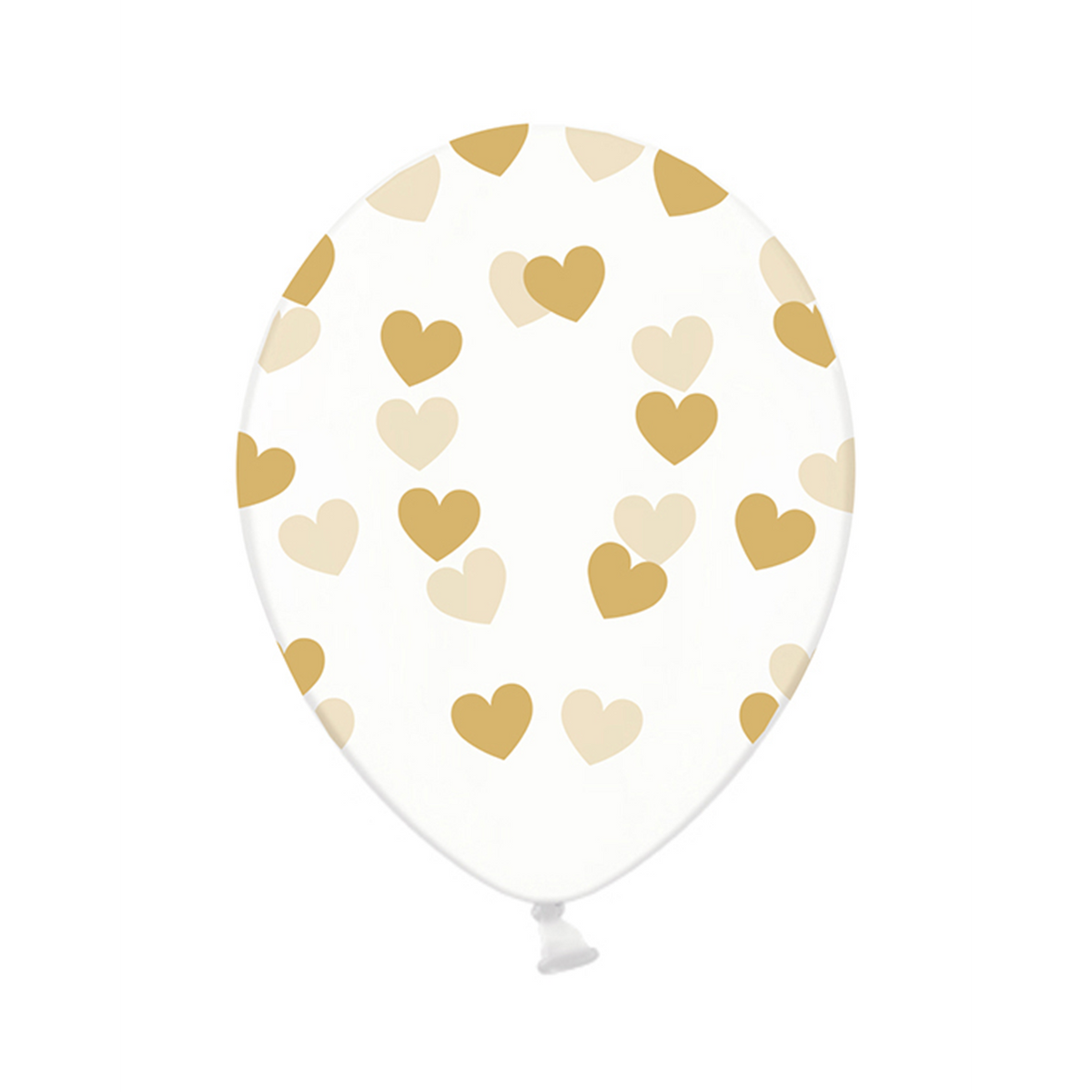 6 ballons à motifs transparents - Ø 30 cm - Cœurs - Or