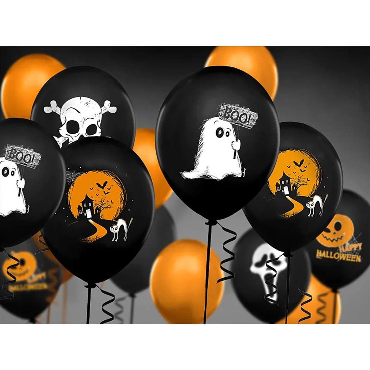 6 ballons de baudruche - Ø 30cm - Fantôme - Noir pastel