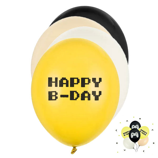 6 ballons à motifs - Ø 30cm - Mélange Joyeux Anniversaire Gamer