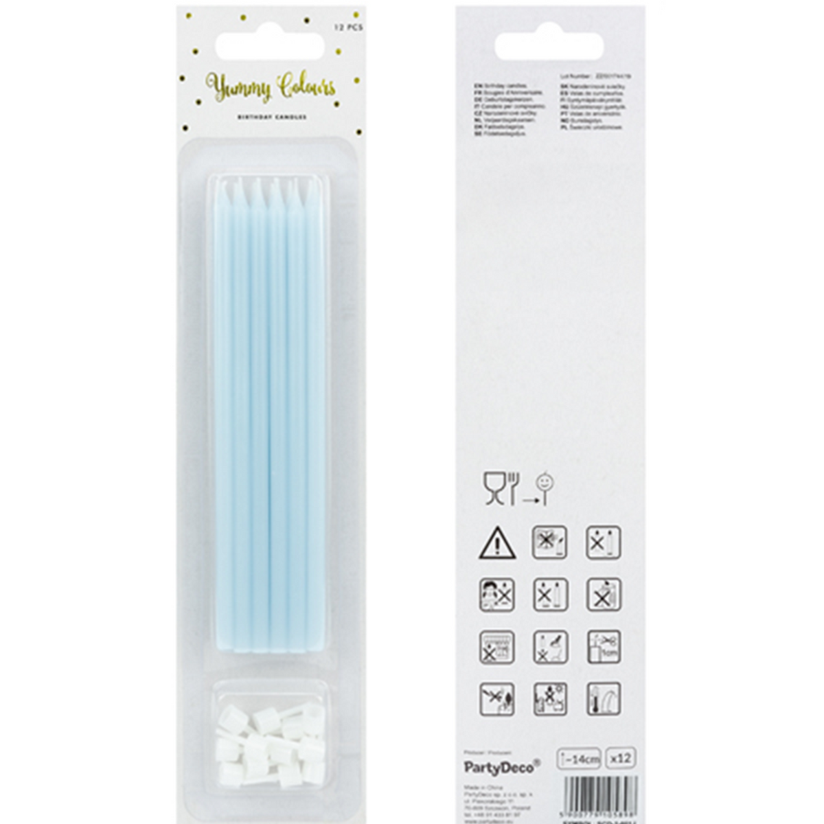 12 bougies de gâteau XL avec support - Bleu clair