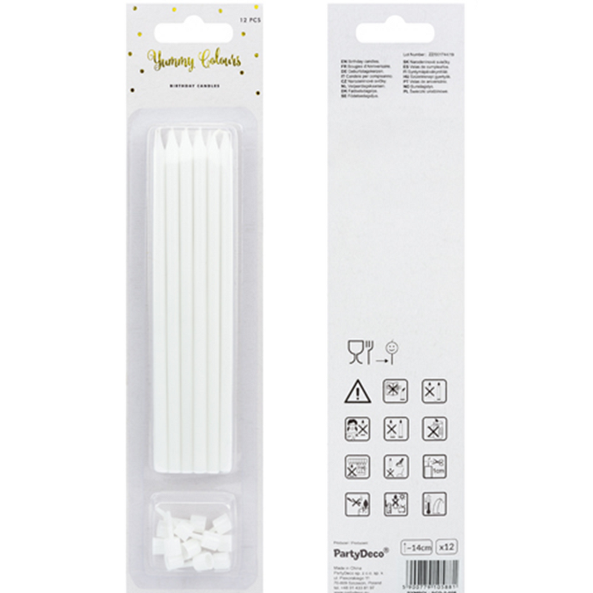 12 bougies de gâteau XL avec support - Blanc