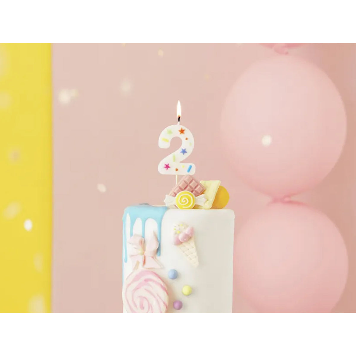 1 bougie d'anniversaire - Chiffre 2 - Confettis