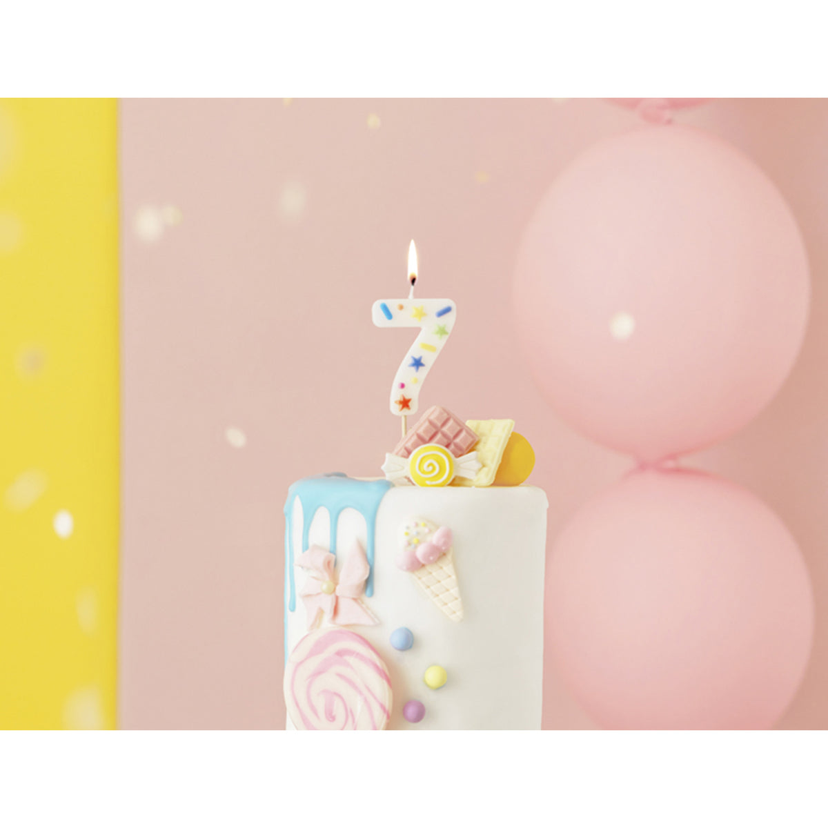 1 bougie d'anniversaire - Chiffre 7 - Confettis