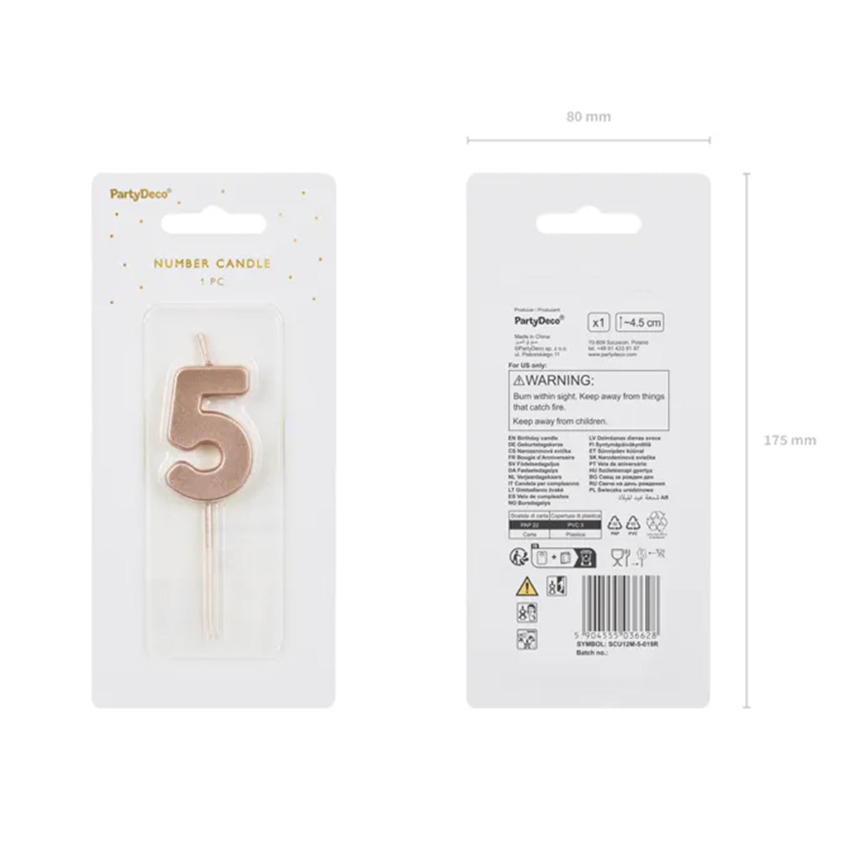 1 bougie d'anniversaire - Chiffre 5 - Or rose