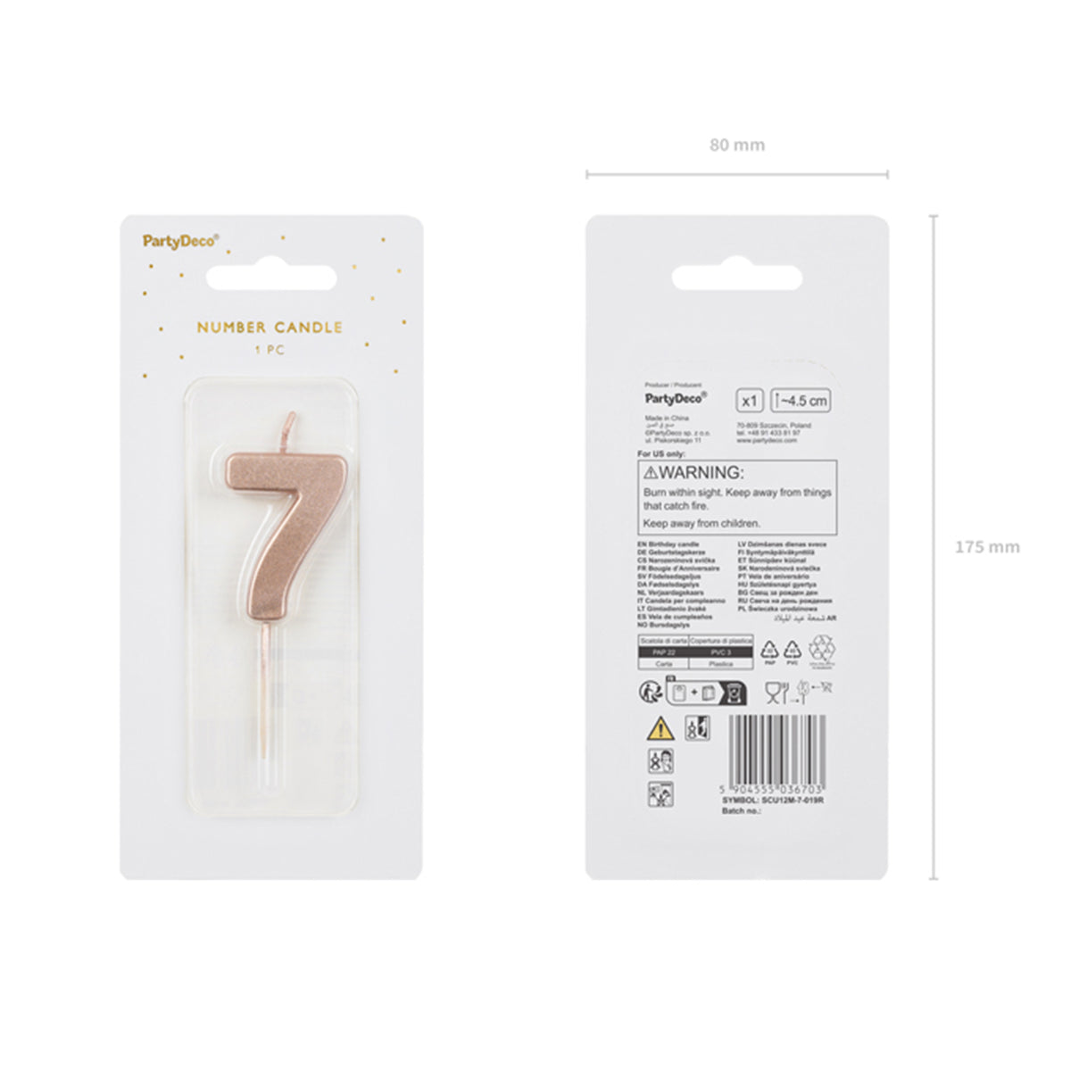 1 bougie d'anniversaire - Chiffre 7 - Or Rose