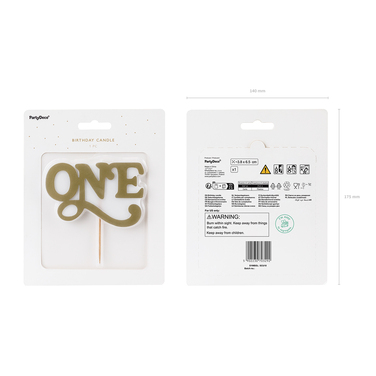 1 Bougie d'anniversaire ONE - Or froid