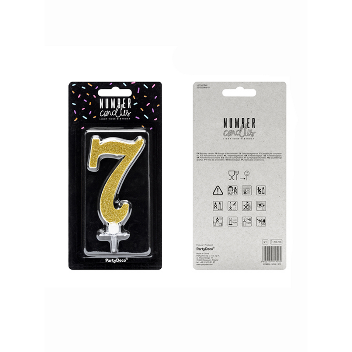 1 bougie d'anniversaire XL - chiffre 7 - paillettes dorées