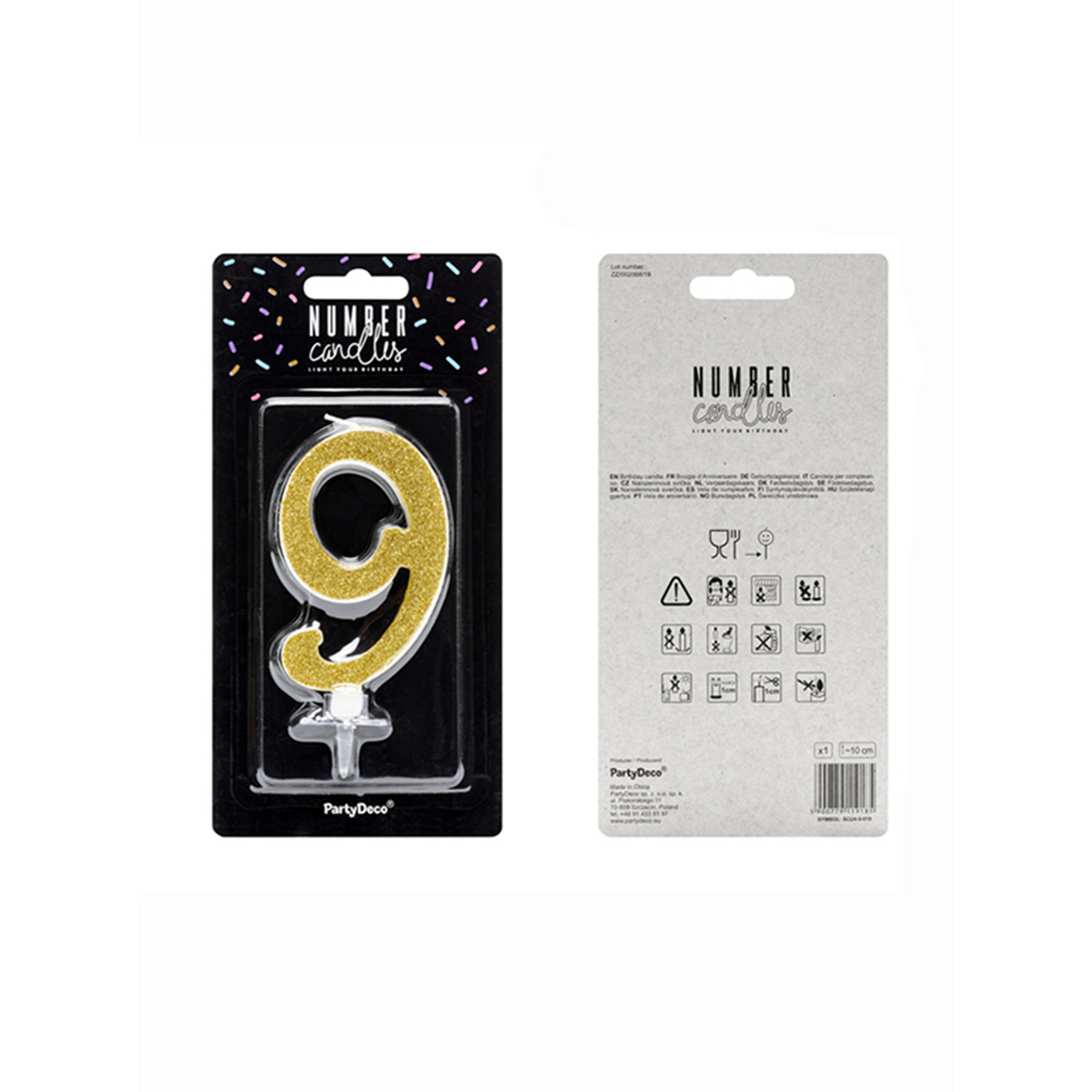 1 bougie d'anniversaire XL - Chiffre 9 - Or pailleté