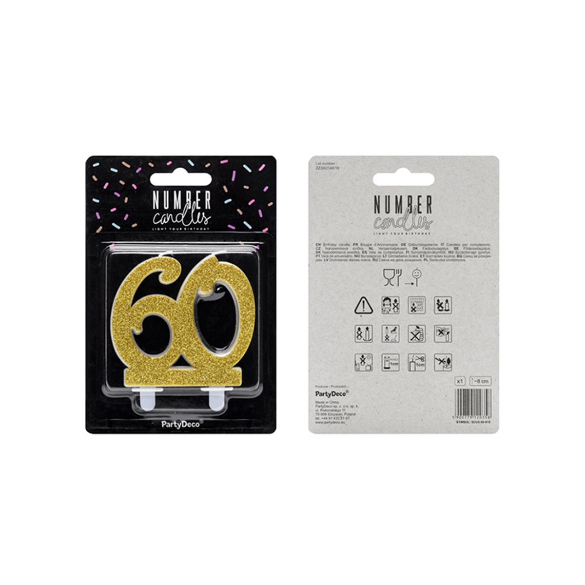 1 Bougie d'anniversaire XL - Chiffre 60 - Or Pailleté