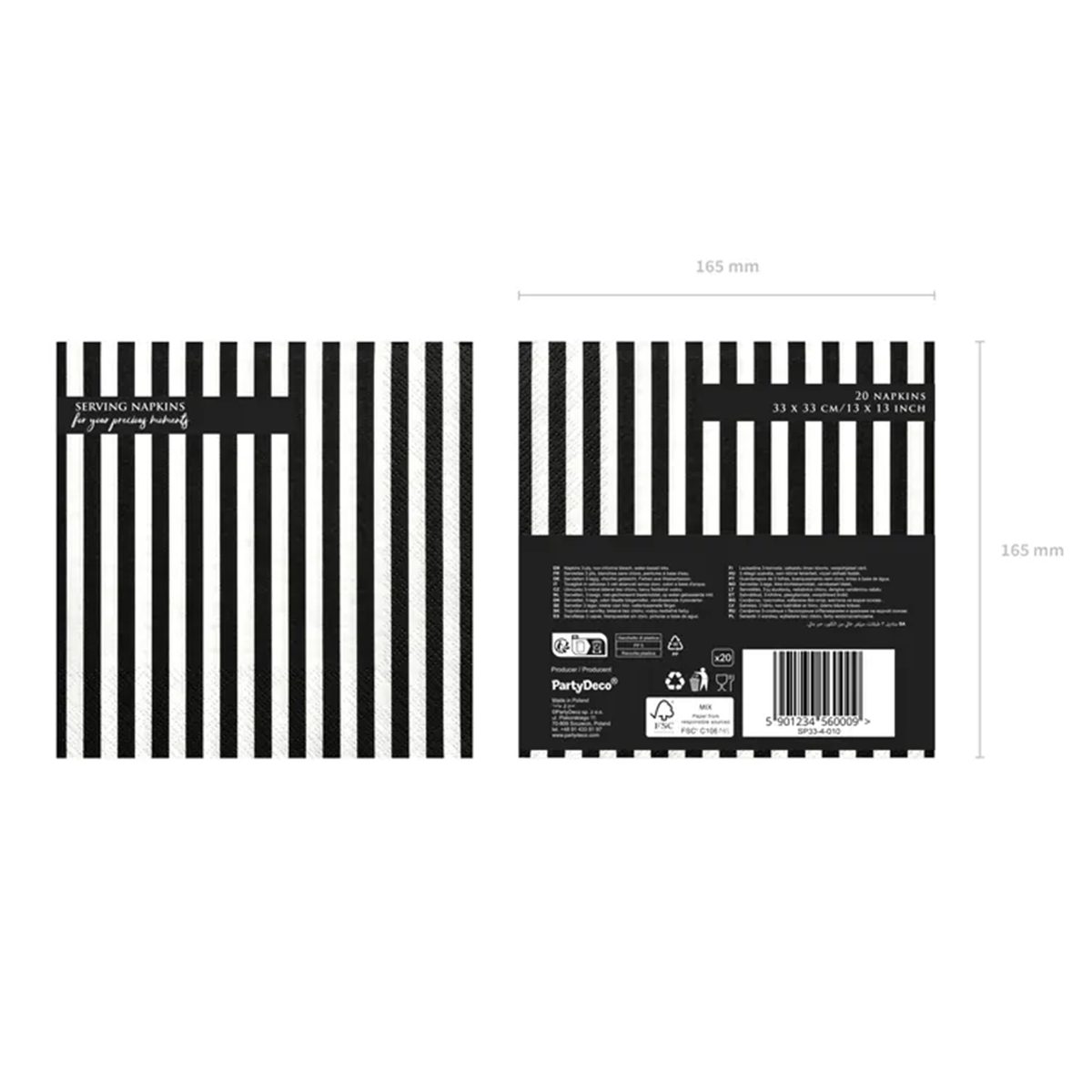 20 serviettes - rayées - noires - Ø 33cm