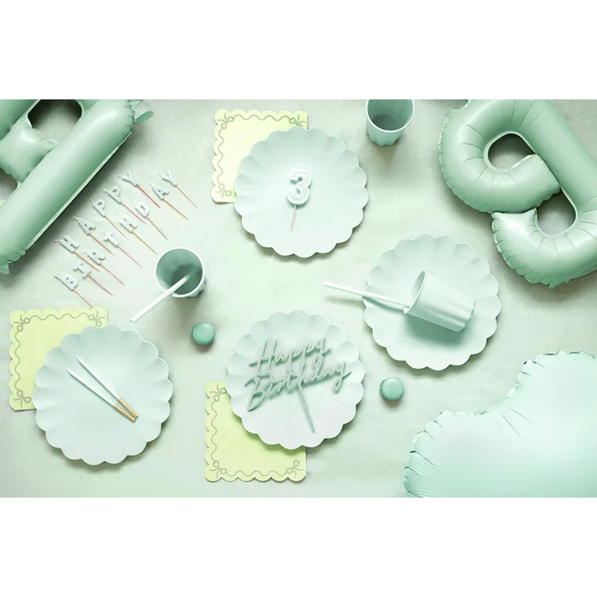 4 assiettes en plastique - Volant - Sauge