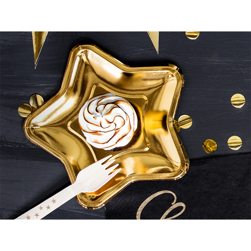 6 kartonnen borden Trend - Ø 18cm - Ster - Goud