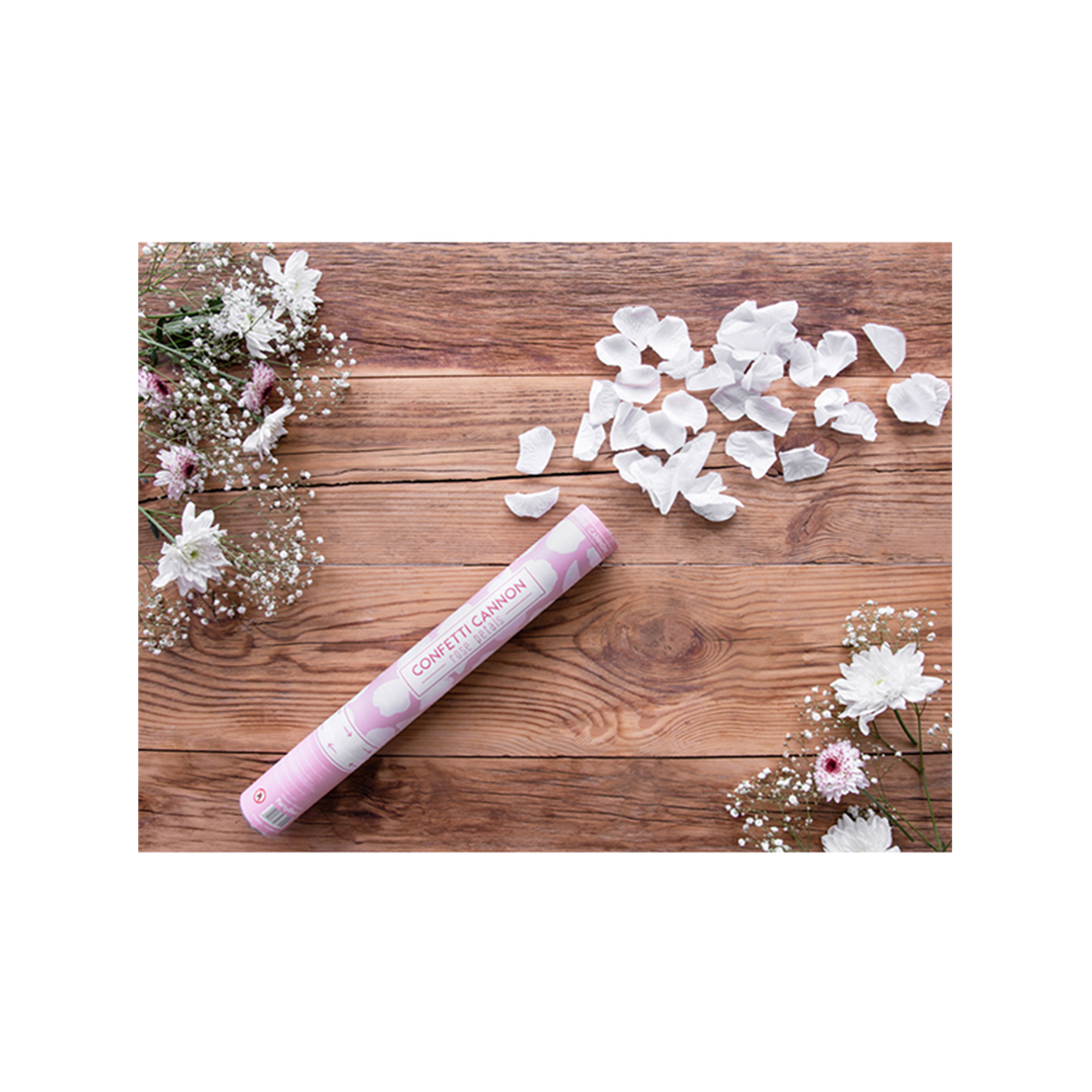 1 confettikanon - 40 cm - rozenblaadjes - wit
