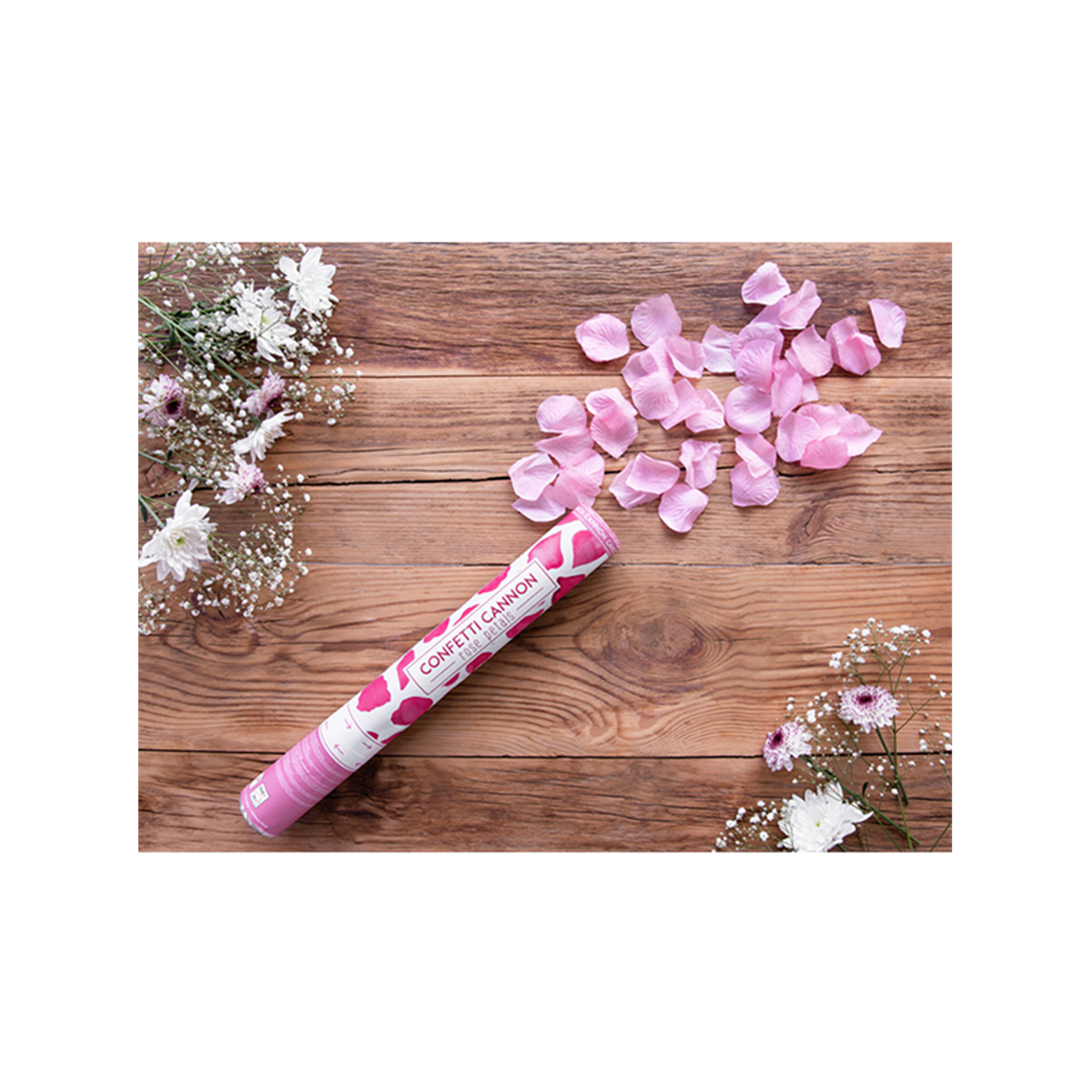 1 confettikanon - 40 cm - rozenblaadjes - roze