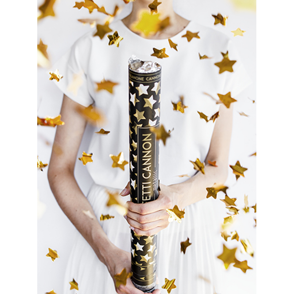 1 Canon à confettis XL - 60cm - Métallique - Étoiles - Or