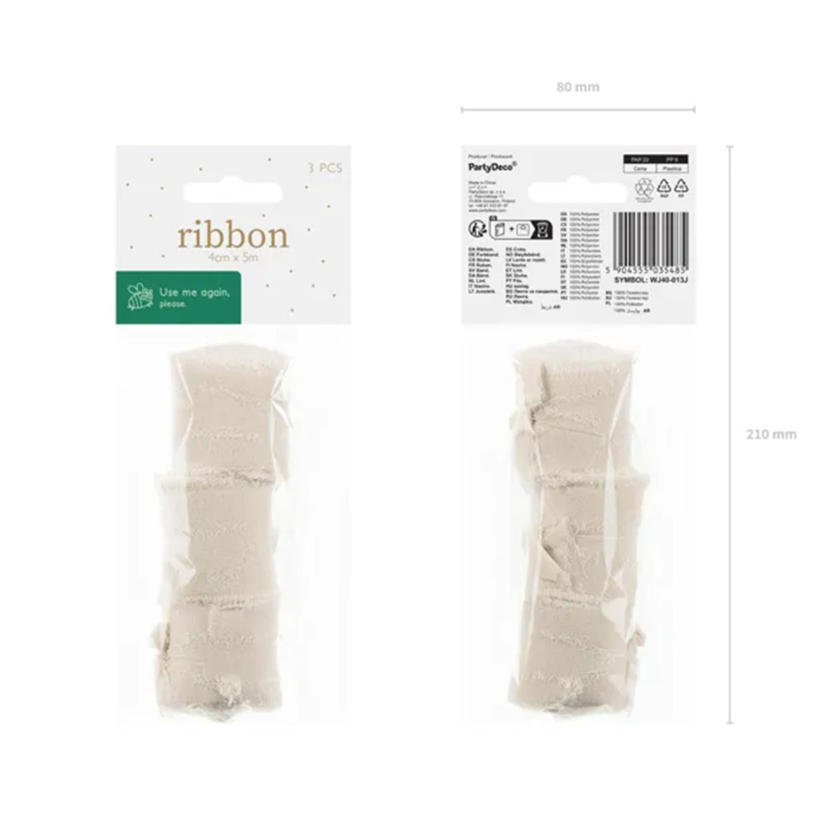 3 rubans de mousseline - Blanc - 40 mm