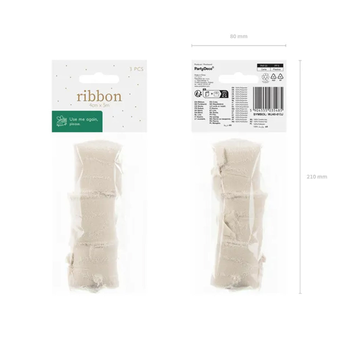 3 rubans de mousseline - Beige - 40mm