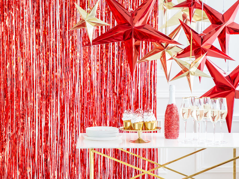 1 glittergordijn - 2,5m - rood
